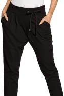 Spodnie damskie rurki zwężane nogawki wiązane w pasie czarne me256