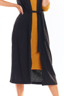 Długa kamizelka damska z wiskozy zapinana na guziki czarna A329