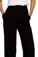 Spodnie damskie z wiskozy pas z gumą szerokie nogawki czarne S203