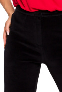 Eleganckie spodnie damskie welurowe proste nogawki czarne me644