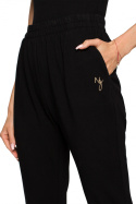 Spodnie damskie dresowe joggery dzianinowe z gumką czarne me692