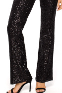 Spodnie damskie cekinowe szerokie nogawki wysoki stan czarne me725