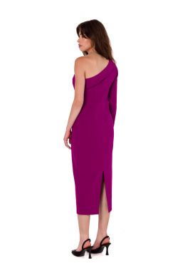 Sukienka ołówkowa midi na jedno ramię elegancka dopasowana rubinowa K179