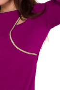 Sukienka mini elegancka łezka w dekolcie długi szeroki rękaw rubinowa K181
