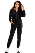 Spodnie damskie dresowe sportowe wiązane z gumką i kieszeniami czarne A608
