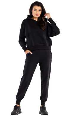 Spodnie damskie dresowe proste z kieszeniami w pasie guma czarne M319