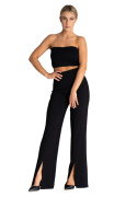 Spodnie damskie klasyczne eleganckie z rozcięciem nogawki czarne M955