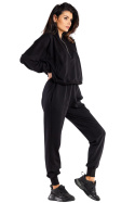 Spodnie damskie dresowe luźne kieszenie guma w pasie bawełniane czarne M317