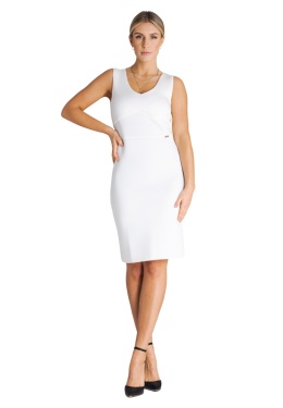 Sukienka elegancka midi z pianki bez rękawów dopasowana klasyczna biała M978