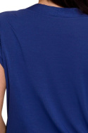 Bluzka damska kopertowa z wiskozy głęboki dekolt V krótki rękaw niebieska B288