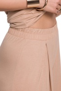 Spodnie damskie z wiskozy poszerzane z zakładką guma w pasie cappuccino B289