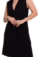 Sukienka mini z wiskozy bez rękawów głęboki dekolt V zakładka czarna B286