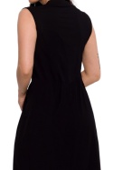Sukienka mini z wiskozy bez rękawów głęboki dekolt V zakładka czarna B286