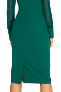 Sukienka ołówkowa midi z długim rękawem i dekoltem V zielona S136
