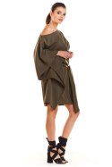 Sukienka mini oversize z krótkim rękawem wiązana w pasie khaki M196