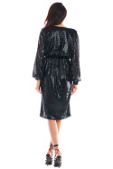 Sukienka cekinowa midi z długim rękawem i dekoltem V czarna A399