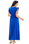 Sukienka letnia maxi bez rękawów dekolt kopertowy V wiskoza niebieska A638