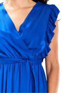 Sukienka letnia maxi bez rękawów dekolt kopertowy V wiskoza niebieska A638